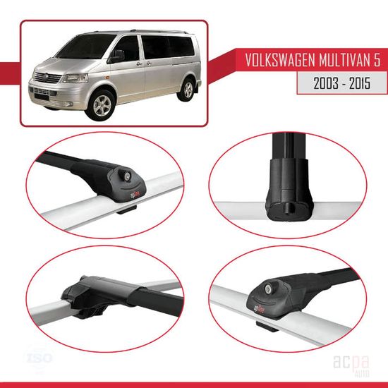 Barres De Toit Gris Aluminium Pour Volkswagen Multivan T5 (2003-2015) Sans Barres D'origine - Modèle ACE-3 - Charge Max 75 Kg En Roulant