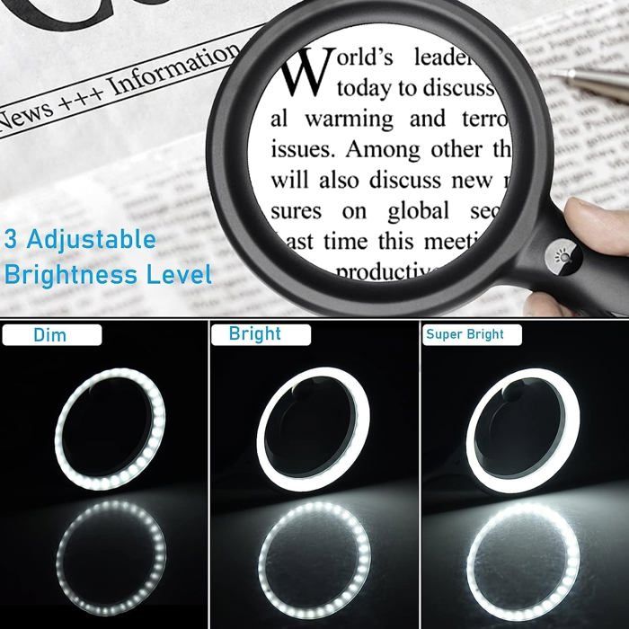 Loupe Lumineuse Rechargeable 60X/30X - 33 LEDs Avec 3 Modes Pour Lecture Et Precision