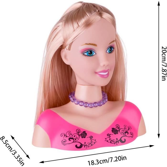 Tete à Coiffer et Maquiller Enfant Pretend Playset, 34Pcs Styling Tête Poupée Coiffure Jouet avec Sèche-Cheveux pour Petits Filles - Jeux - Jouets