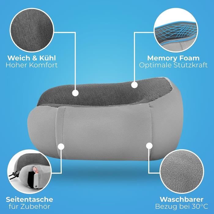 MIGIFTDY Coussin De Nuque Siège Auto Mousse Mémoire - Confortable Et Respirant Gris