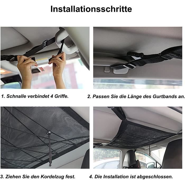 Filet De Rangement Toit Voiture 90x65 Cm - Organisateur Double Couche Avec Cordon Et Fermeture Éclair Pour SUV Et Van