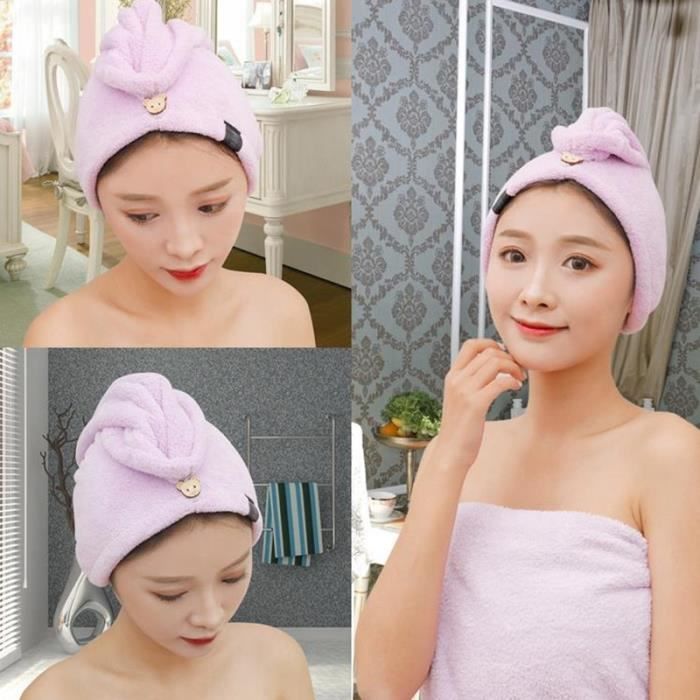 Turban Microfibre Sèche-Cheveux Muitomas – Serviette Turban Cheveux Nid D'Abeille Bleu – Absorption Rapide Et Bouton Pratique