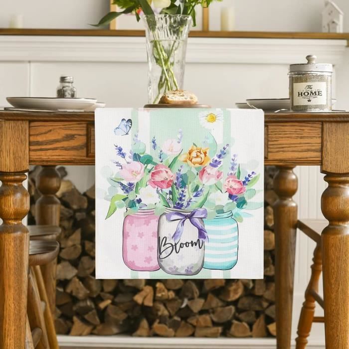 Chemin de table moderne printanier, chemin de table lavable, chemin de table aspect