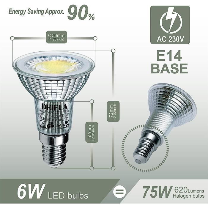 DEIFUA Ampoule LED E14 Blanc Froid 740 Lumens 6W équivalent 75W Halogène,  Lot de 6, Spot PAR16 sans Scintillement 5000K, Lampe R354 - Cdiscount Maison