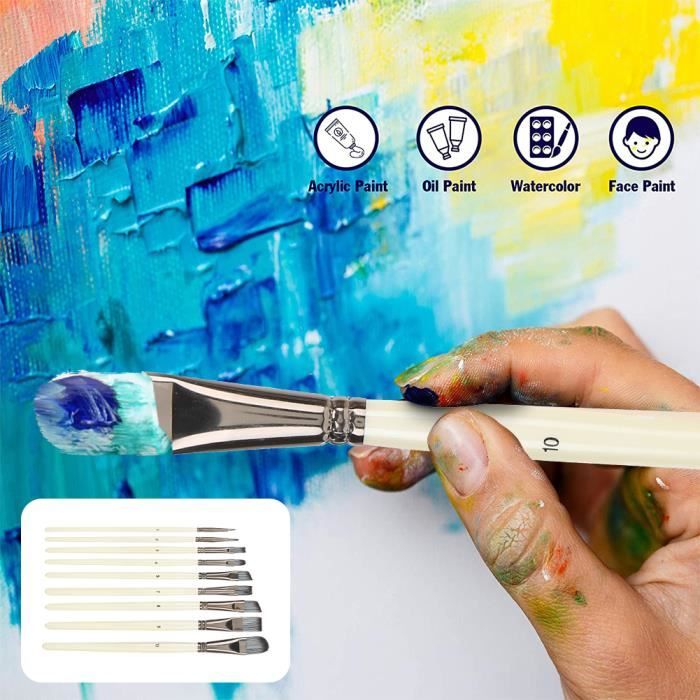 Pinceau à l'huile,White--Ensemble de pinceaux à cheveux en nylon pour Pinceau à l'huile,White--Ensemble de pinceaux à cheveux en nylon pour