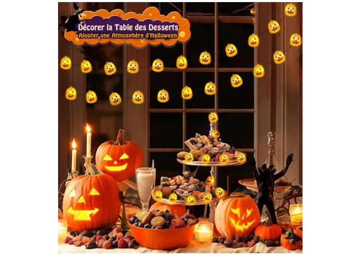Guirlande Lumineuse Halloween 3 Mètres 20 LEDs – Formes Citrouille, Fantôme, Chauve-souris… étanche IP44, à Piles