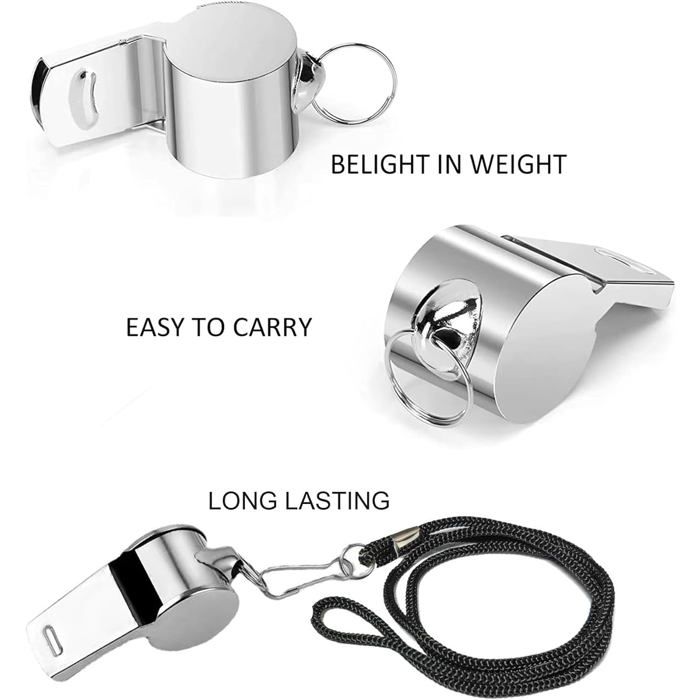 3 Sifflets De Sport En Acier Inoxydable Avec Cordon, Idéal Pour