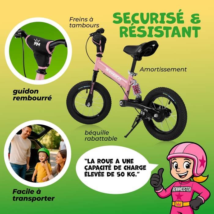 Draisienne Enfant Dromlag 2-5 Ans – Vélo Sans Pédales évolutif, Siège Et Guidon Réglables, Roues LED, Pneus Larges, Support 50 Kg