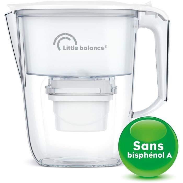 LITTLE BALANCE Claire Caraffa Filtrante 2,5L Bianca, Riduce Microplastiche E Cloro, 1 Filtro Incluso, Tecnologia Ultra Veloce, Plastica BPA Free