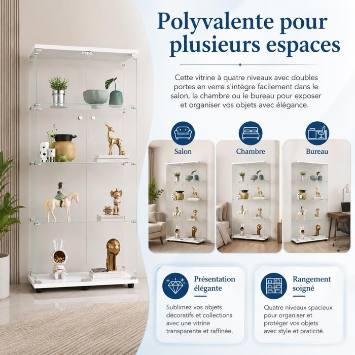 Vitrine Bois Avec Verre Véritable Et étagères 5 Mm – 2 Serrures, Modèle 5929, Idéale Pour Figurines, Minéraux Et Modèles Réduits
