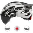 Black white -Casque ultraléger de VTT, vélo ou cyclisme avec visière amovible,modèle moulé avec lunettes et feu arrière intégré pour-0