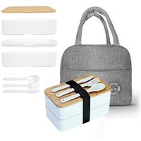 Lunch Box, Boîte Bento Japonaise Hermétique 2 Étages, Micro-Ondes, Lave-Vaisselle, Zéro Déchet, sans BPA ,Avec sacoche isotherme