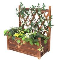 UNHO Potager en Bois avec Treillage Bac de Fleurs Jardinière 63.5x34x76cm pour Plantes Grimpantes Rosier Clématite