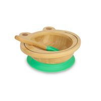 VAISSELLE POUR ENFANTS - Ensemble de vaisselle en bambou avec ventouse - Bol avec cuillère, pour bébé, certifié FSC, grenouille vert