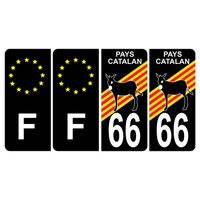 Lot de 4 Autocollants Sticker Plaque d’immatriculation 66 Logo Blason Pays Catalan Logo Ane Noir Logo Couleur & F Europe