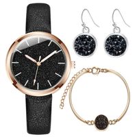 Coffret Montre Femme et Boucles d'oreilles et Bracelet - Magnifique Luxe Bijoux Quartz Etanche Accessoires Noir