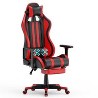 UISEBRT Chaise de Jeu Massage Ergonomique Gaming Chair avec Coussin Lombaire Réglable, Charge de 136 KG (Rouge)