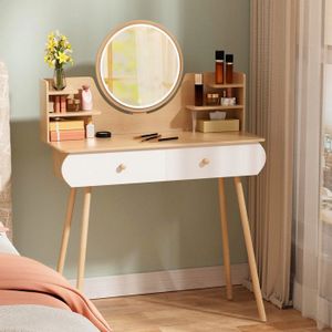 Coiffeuse 100 cm avec Miroir, eclairage LED, 5 tiroirs, Style
