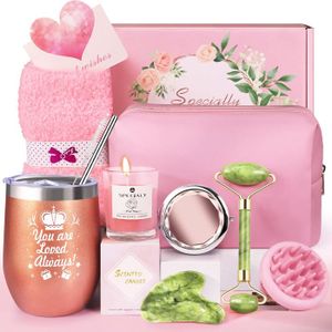 Coffret Cadeau Femme Luxe - Tasse Isolante Rose + Boules De Bain + Savon Diamant + Bougies Soja