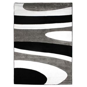 TAPIS DE COULOIR SIENNA - Tapis salon moderne imprimé courbes abstraites 120 x 170 cm Gris/Noir