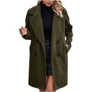 MANTEAU - CABAN MANTEAU - CABAN - PARDESSUS Femme Manteaux en Laine Mélangée à Double Boutonnage Manteau Femme Hiver Chic Manteau Chaud Terre verte