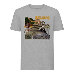 T-SHIRT T-shirt Homme Col Rond Gris Beijing Vintage Collag