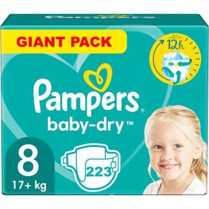 COUCHE PAMPERS BABY DRY TAILLE 8 223 COUCHES + 17KG