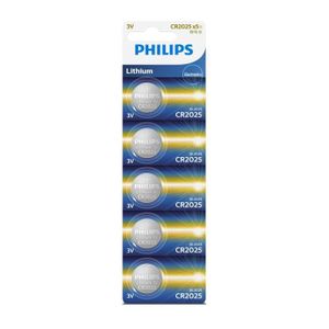 PILES Philips Minicells CR2025P5T-93, Lithium, Pile bouton, 3 V, 5 pièce(s), CR2025, 150 mAh