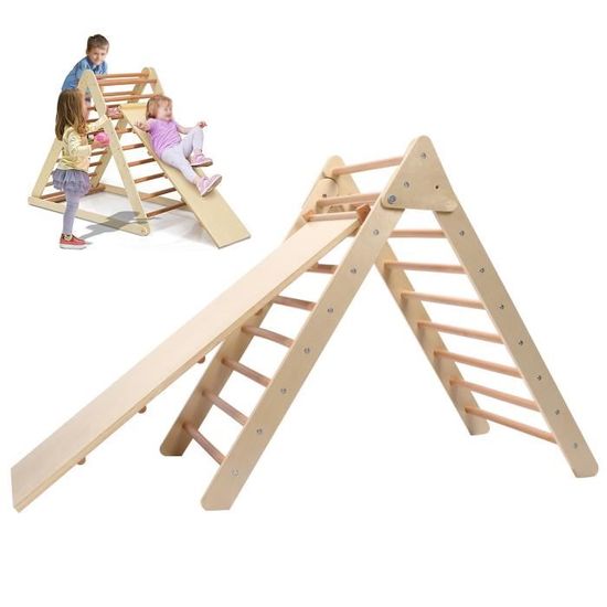COSTWAY 4 en 1 Triangle d'escalade Enfant avec Toboggan, Echelle d