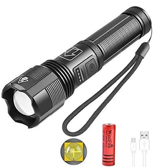 Lampe torche LED rechargeable haute puissance professionnelle 5 modes d'éclairage, feu réglable LED Torch avec 18650[1054] - Cdiscount
