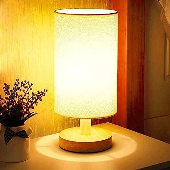 Lampe de table en bois, E27 Lampe de Table Décorative Lampe de Chevet  Éclairage de Nuit Lumière Lampe de bureau en verre Forme de ronde,pour