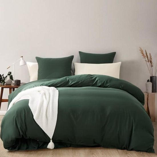 Freyamy Housse De Couette 240x260 Cm Avec Motif Floral Vert Et Blanc - Microfibre Douce, Reversible, Avec 2 Taies D'Oreiller