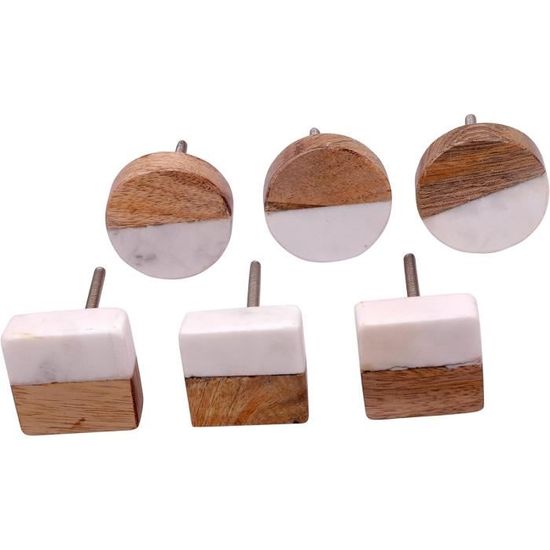 6 Boutons De Tiroir En Bois Style Bohème - 35 Mm, Motifs Blancs, Pour Armoire, Commode, Rénovation Meubles - 11