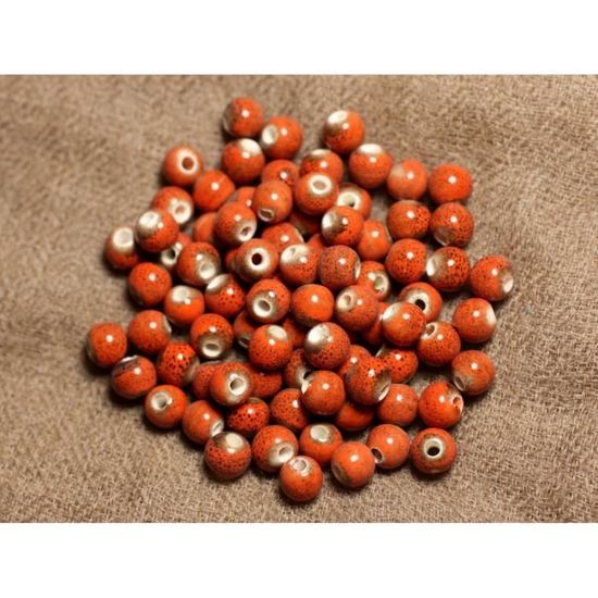 6 mm 100 unités Céramique Perles Céramique Cylindre rose orange taches