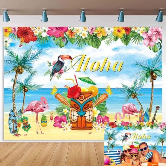 Toile De Fond Hawaïenne Tropicale Flamant Rose - Décoration Anniversaire Aloha Luau Plage Été, Fond Photo 180x120 Cm