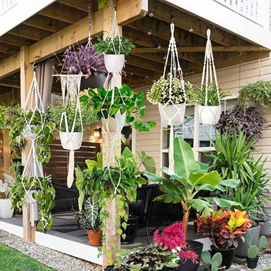 MengH-SHOP 3 Suspensions Plantes Macramé En Coton Blanc Avec Crochets - Décoration Bohème