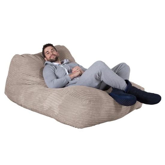 LOUNGE PUG®, Pouf Chaise Longue (2 Personnes), Côtelé Vison Cdiscount
