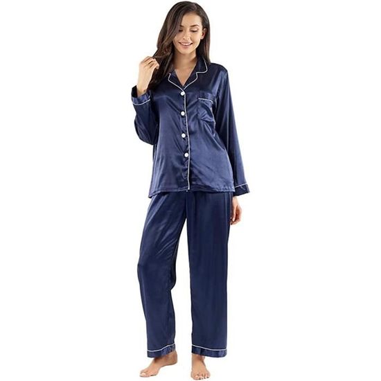 Pyjama Ensemble de Pyjama pour Femme en Satin de ?� Manches Longues pour Toutes Les saisons 