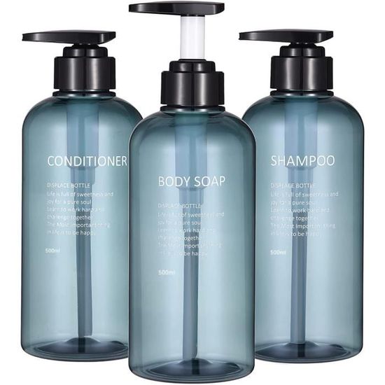 Pack De 3 Flacons Pompes 1L Transparents - Distributeur Shampoing Et Gel Douche - Écologique Et Réutilisable