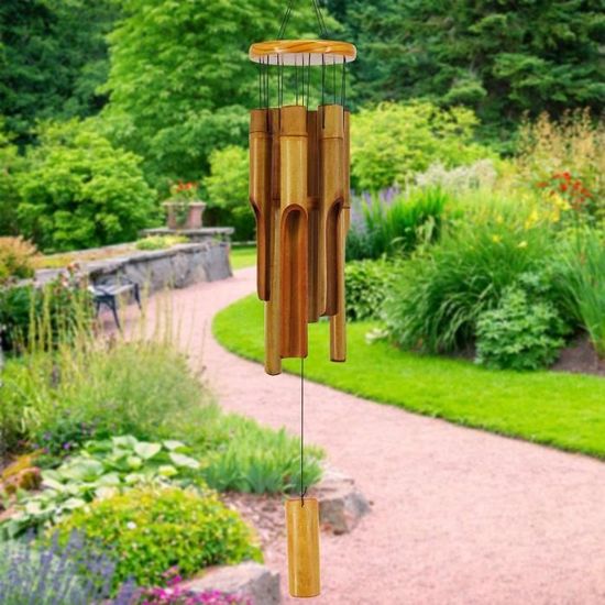 Carillon Éolien Extérieur 6 Tubes – Son Apaisant Et Décor Argenté Jardin/Balcon