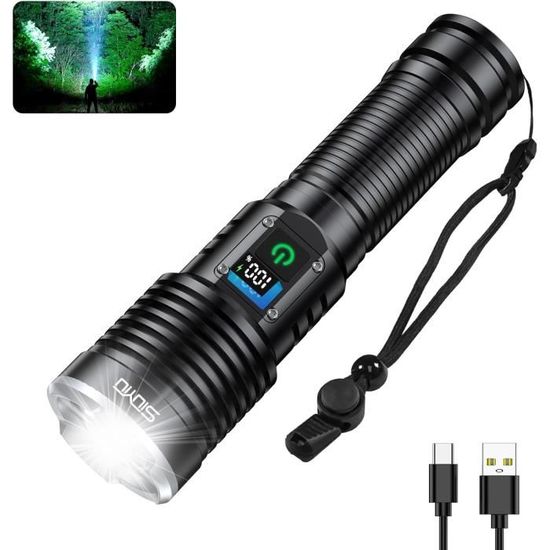 Lampe Torche LED JAY-PARK 1 000 000 Lumens - Rechargeable 10800mAh, Zoom, IPX7, 5 Modes, Pour Camping, Randonnée