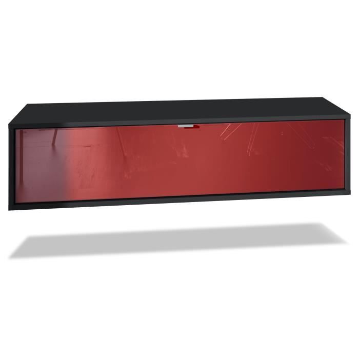 Vladon Meuble TV Lana 100 armoire murale lowboard 100 x 29 x 37 cm caisson en Blanc mat façades en Bordeaux haute brillance