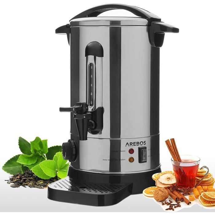 AREBOS Distributeur de Boisson Chaudes 950W | 8,8L | Marmite à Vin Chaud en Inox |Réglage de la température 30-110°C|Argénte
