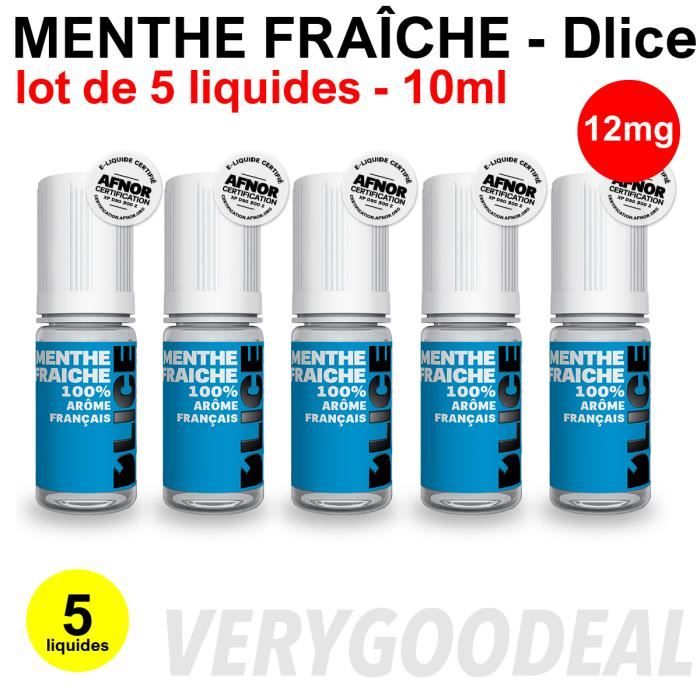 Eliquid MENTHE FRAÎCHE 12mg lot de 5 liquides DLICE