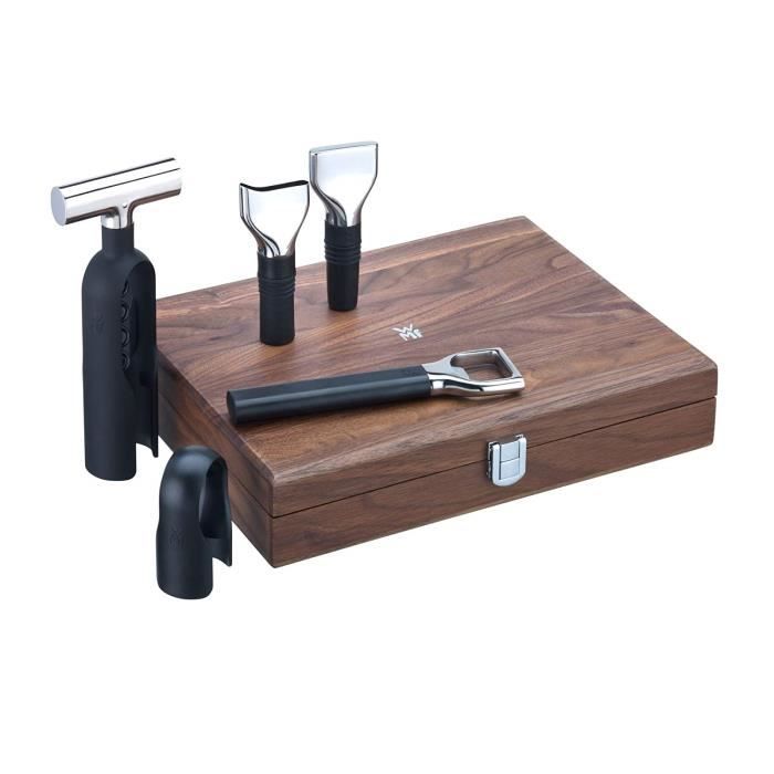 WMF Baric Sommelier Vin Set de 5 pièces Boîte en bois Couleur noyer, tire-bouchon, plastique, bouchon, gießer Vin, décapsuleur, N