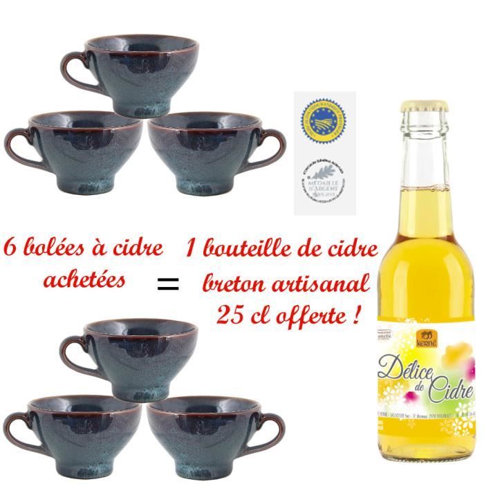 Lot de 6 bolées bleues mouchetées + 1 bouteille cidre breton artisanal offerte