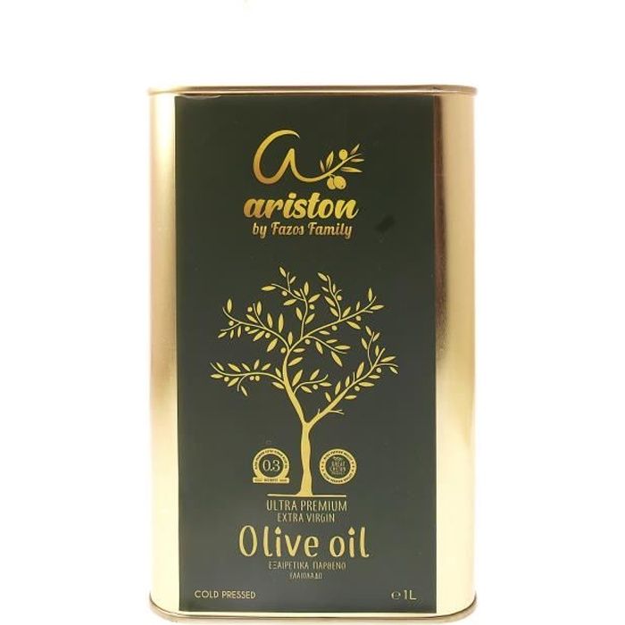 Ariston Ultra Premium Huile d'olive vierge Extra de l'île grecque de Crète, action à froid le jour de la récolte (1 l dans le bidon)