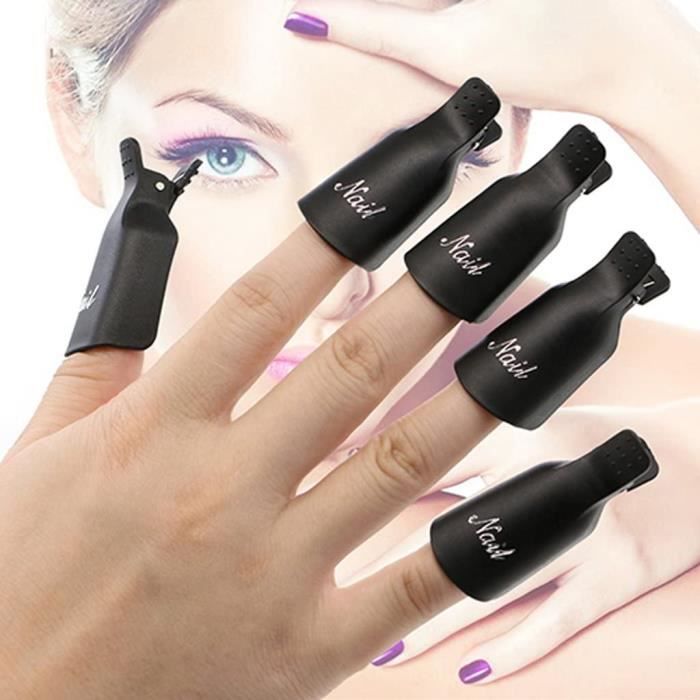 30pcs Capuchon Plastique Pince à Ongles Gel UV Pellicule Outil Enlève Vernis Nail Art (Noir)