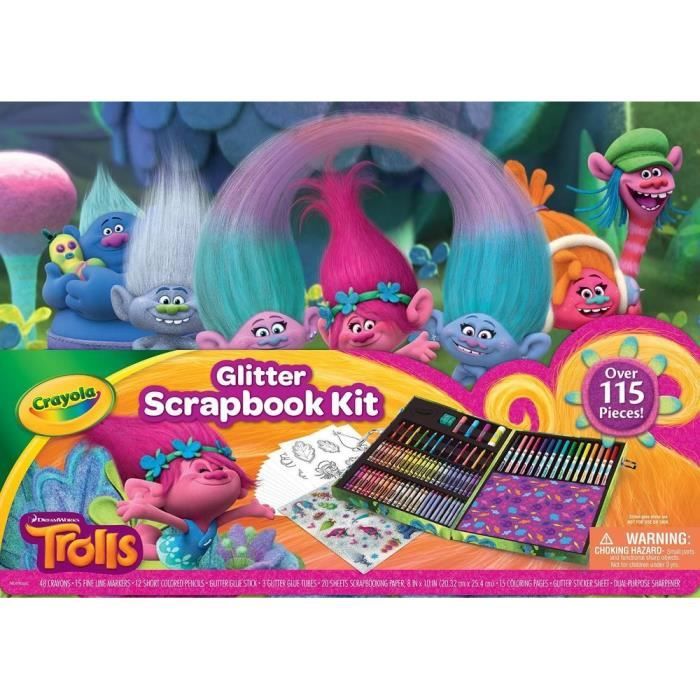 TROLLS Crayola - Grande mallette de Loisirs Créatifs