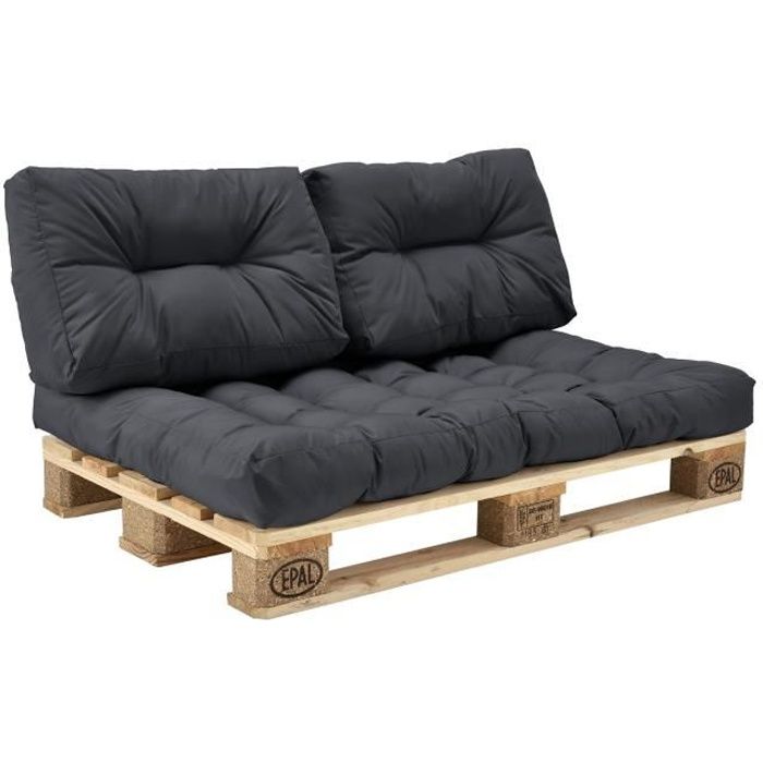 en.casa Coussins de palettes- kit de 3 - Rembourrage de siège+ Coussins de dossiergris foncé canapé palettes In-Outdoor